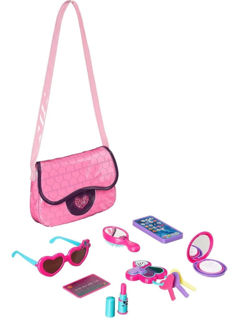 8-Piece Girls Pretend Play Purse Toy Set with Accessories - Handbag, Makeup